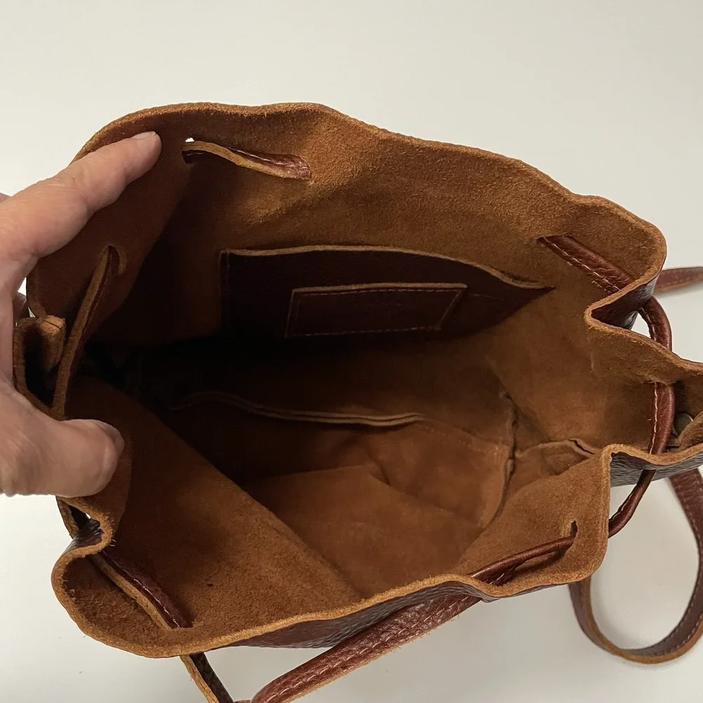 Portland Leather Goods Bucket Bag Pebbled Leather Brown‎ Handmade Artisanal B25